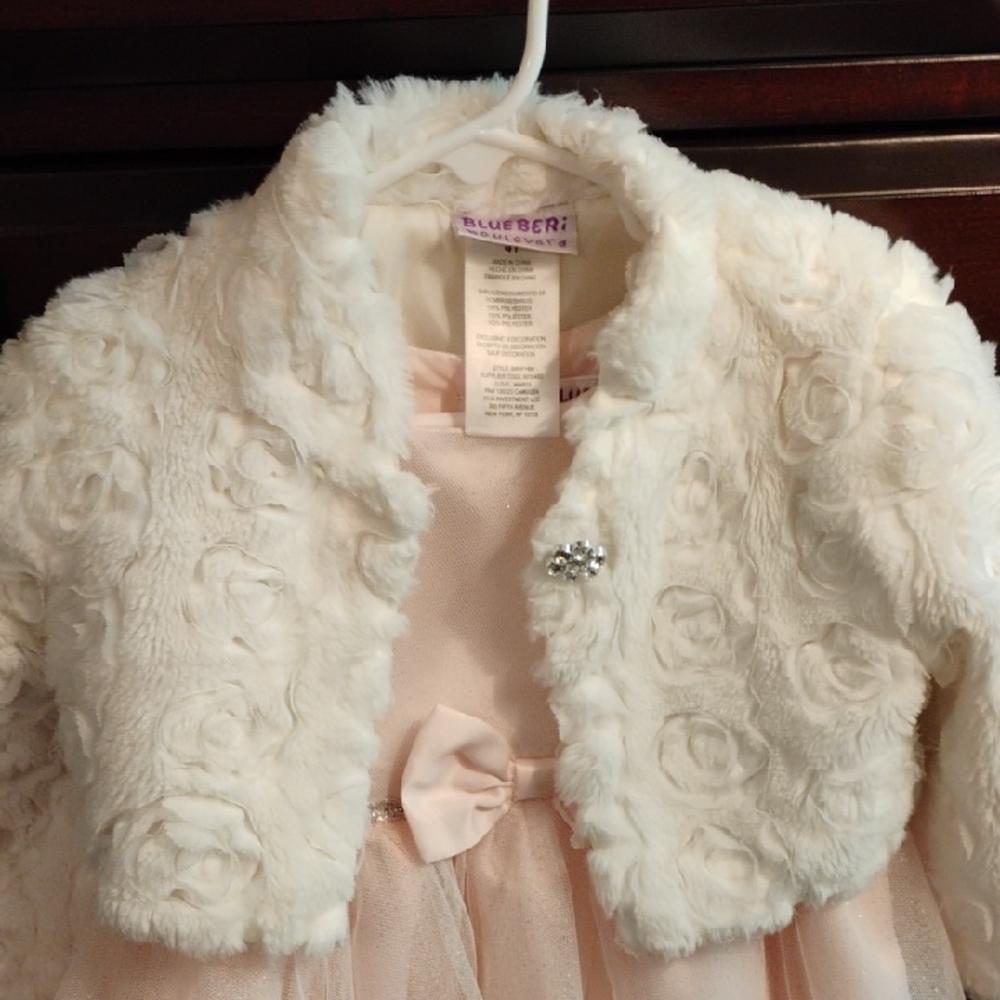 Blueberi Boulevard Cream Faux Fur Jacket for Kids